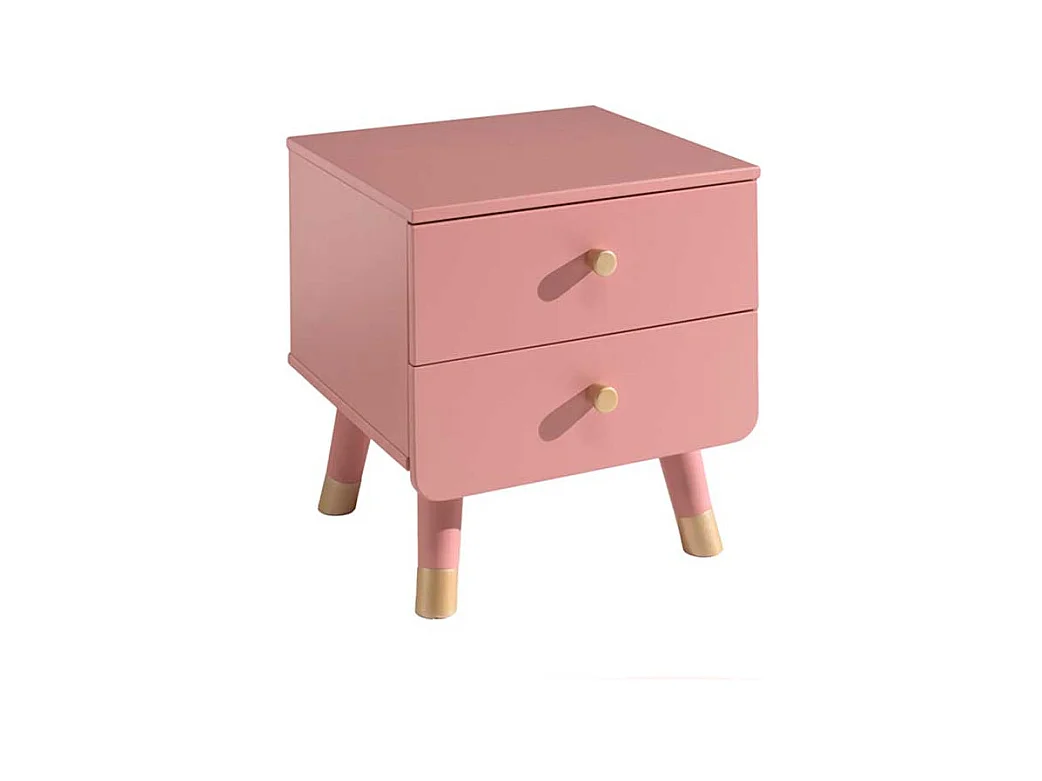Nachtschrank in Rosa und Goldfarben zwei Schubladen