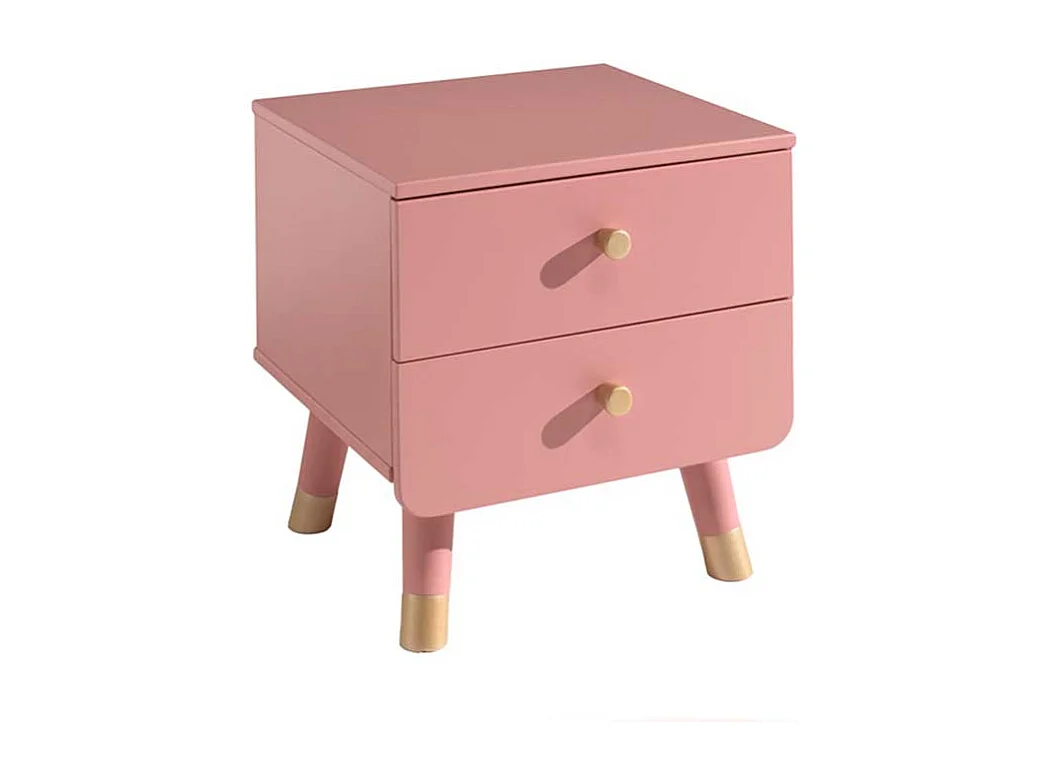 Nachtschrank in Rosa und Goldfarben zwei Schubladen