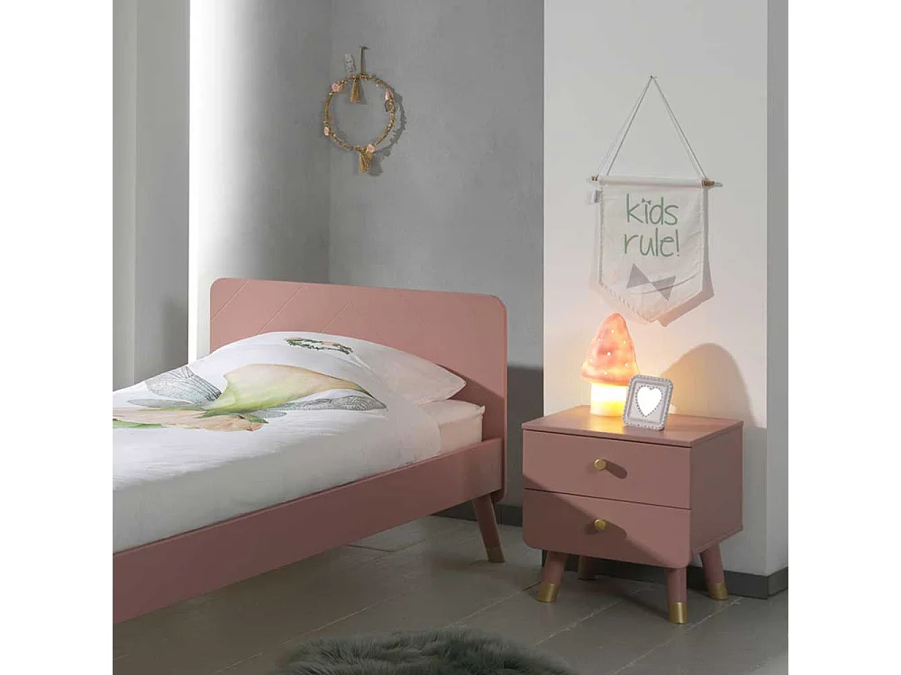 Nachtschrank in Rosa und Goldfarben zwei Schubladen