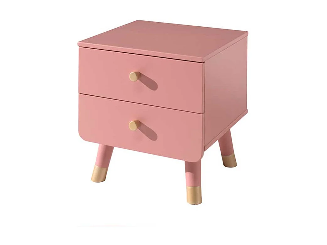 Nachtschrank in Rosa und Goldfarben zwei Schubladen