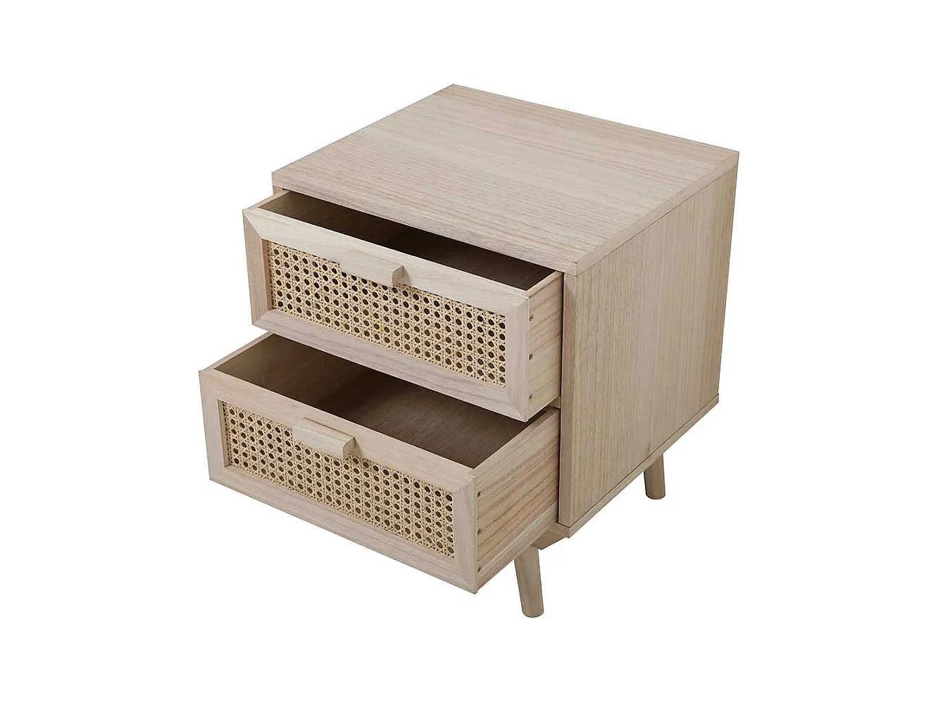 Nachttisch Kommode in Holz Naturfarben Rattan