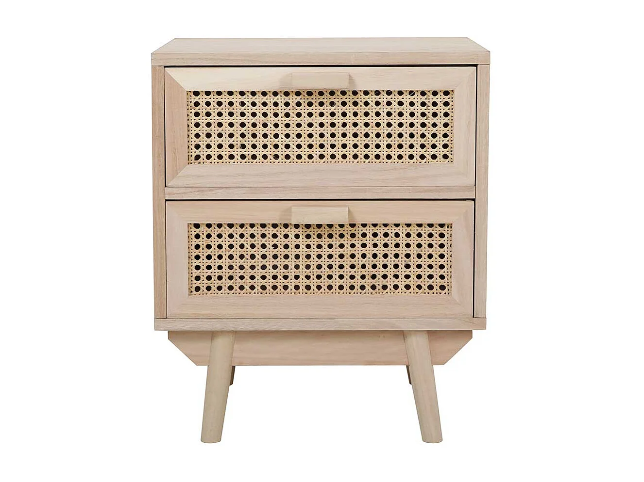 Nachttisch Kommode in Holz Naturfarben Rattan