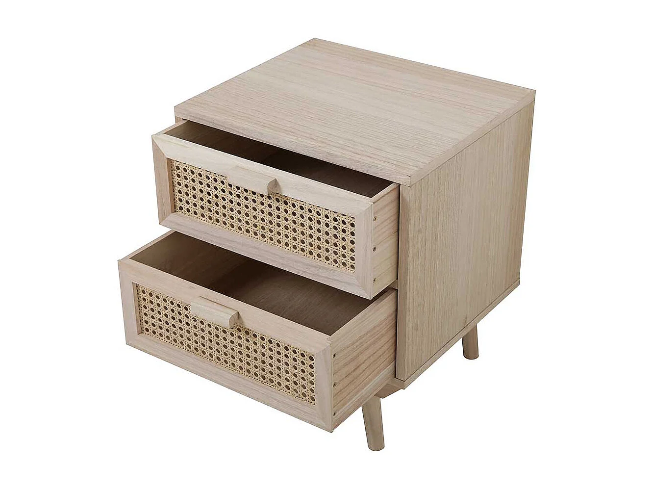 Nachttisch Kommode in Holz Naturfarben Rattan