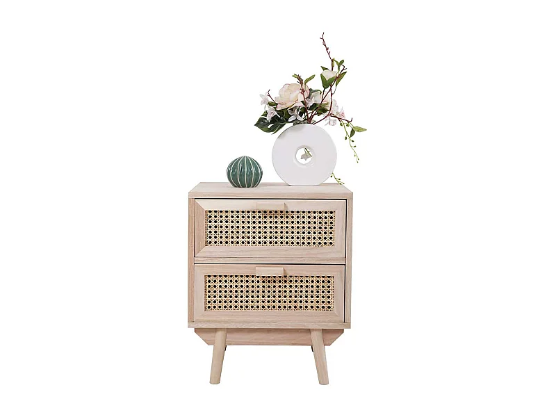 Nachttisch Kommode in Holz Naturfarben Rattan