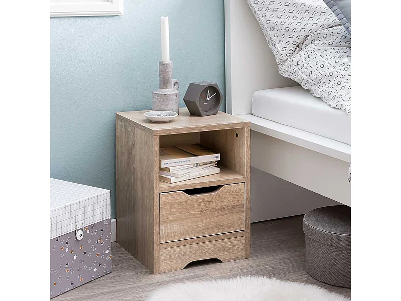 Nachtschränkchen in Sonoma-Eiche einer Schublade und offenem Fach