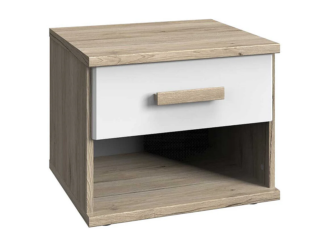 Nachtkommode mit Schublade in Eiche San Remo und Weiß 46 cm breit