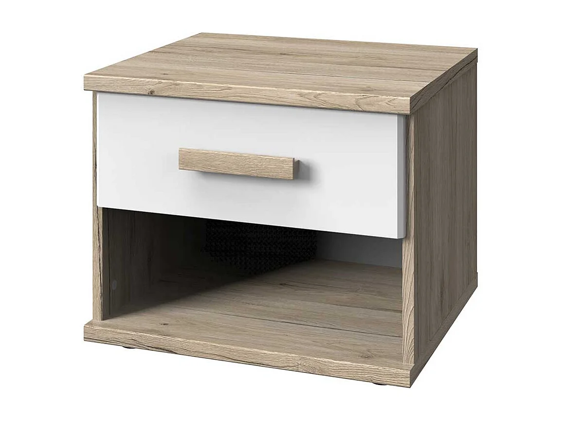 Nachtkommode mit Schublade in Eiche San Remo und Weiß 46 cm breit