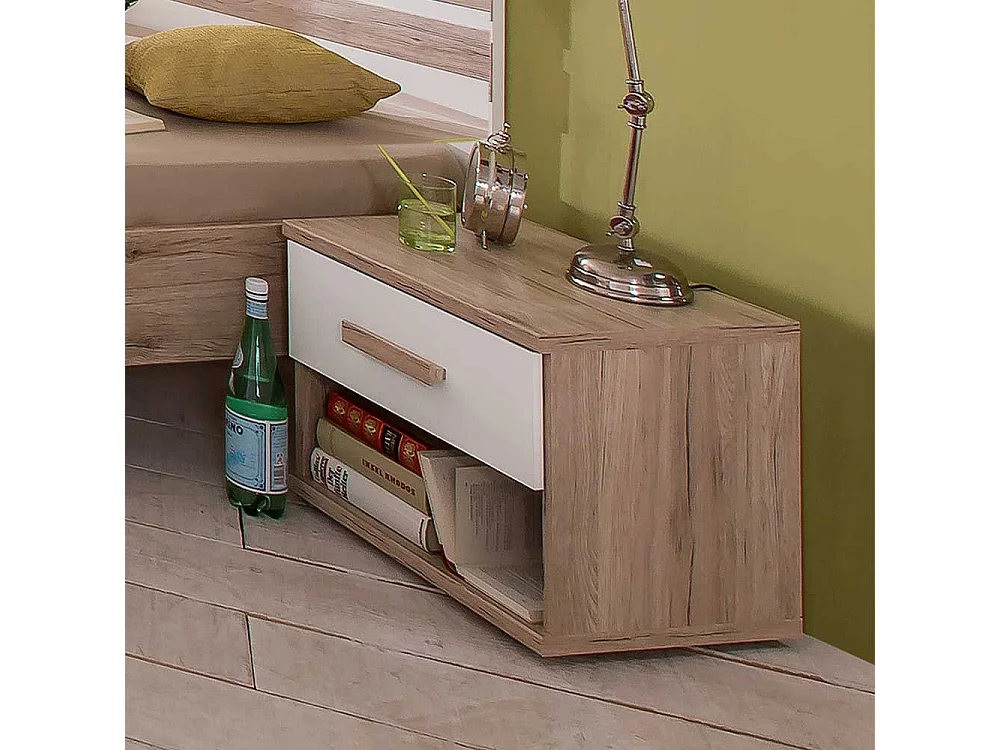 Nachtkommode mit Schublade in Eiche San Remo und Weiß 46 cm breit