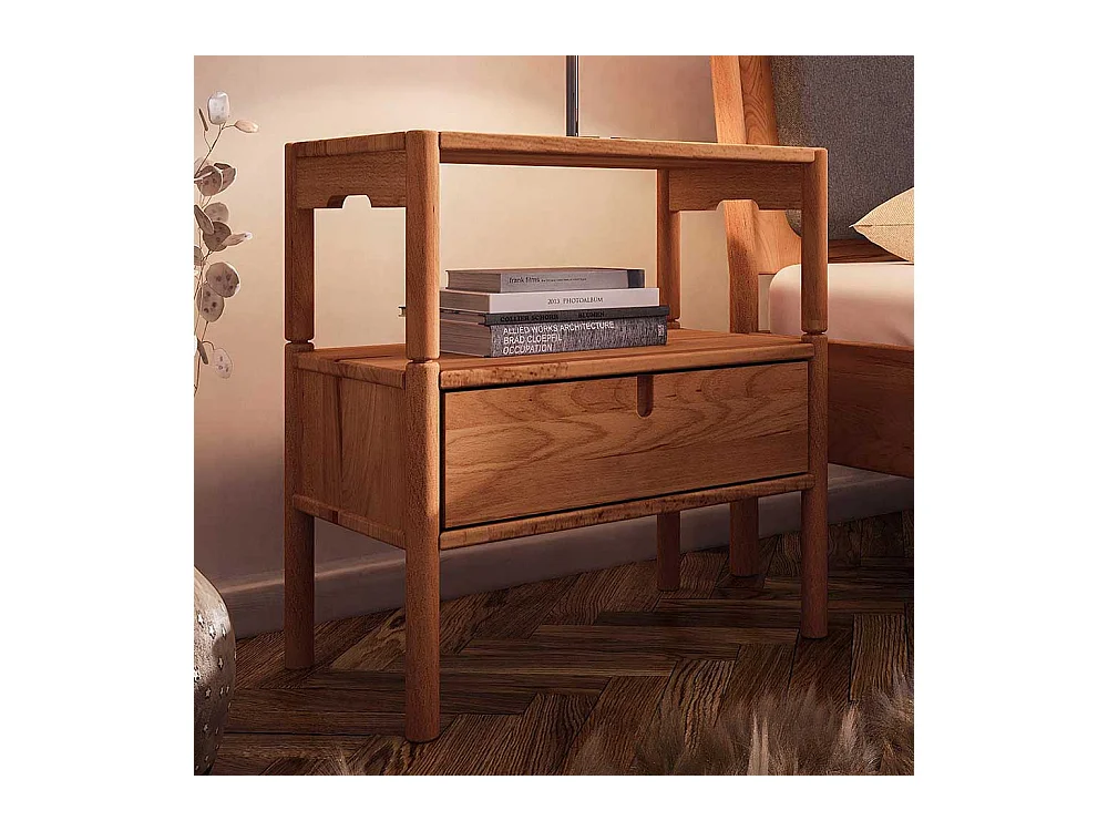 Nachttisch mit abnehmbarem Tablett aus Wildbuche Massivholz eine Schublade