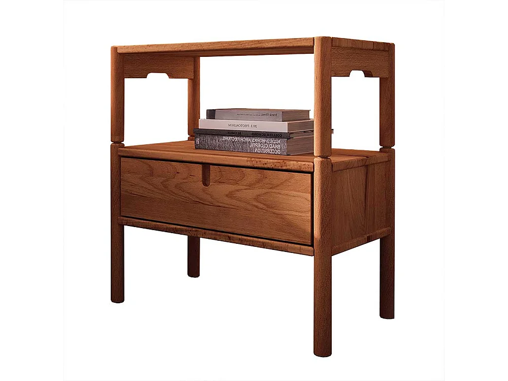 Nachttisch mit abnehmbarem Tablett aus Wildbuche Massivholz eine Schublade