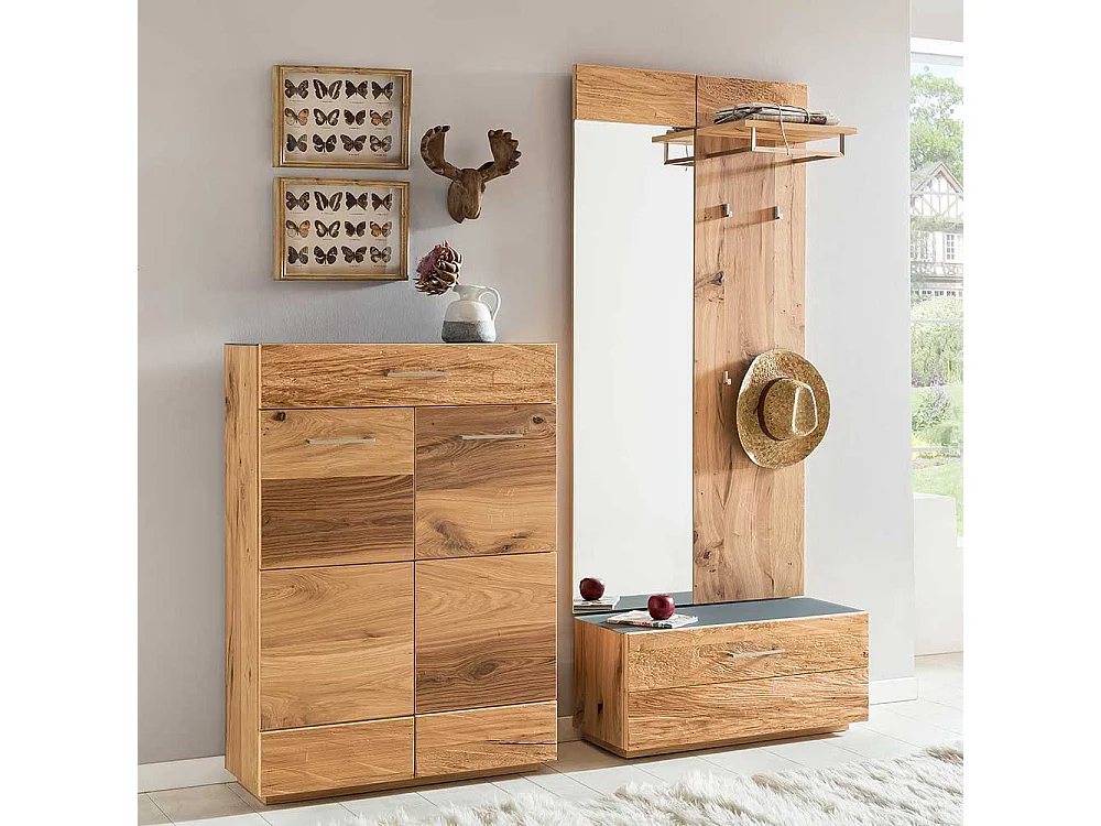 Mini Schuhschrank mit Klappe Balkeneiche furniert