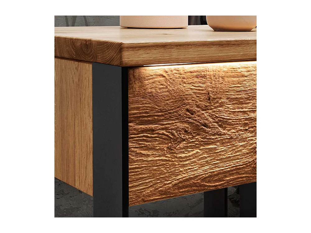 Nachttischkommode im Industry und Loft Stil Wildeiche Massivholz und Metall