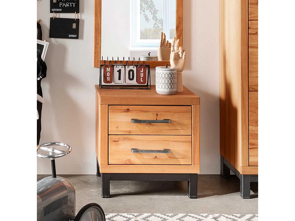 Nachttischkommode aus Kernbuche Massivholz zwei Schubladen