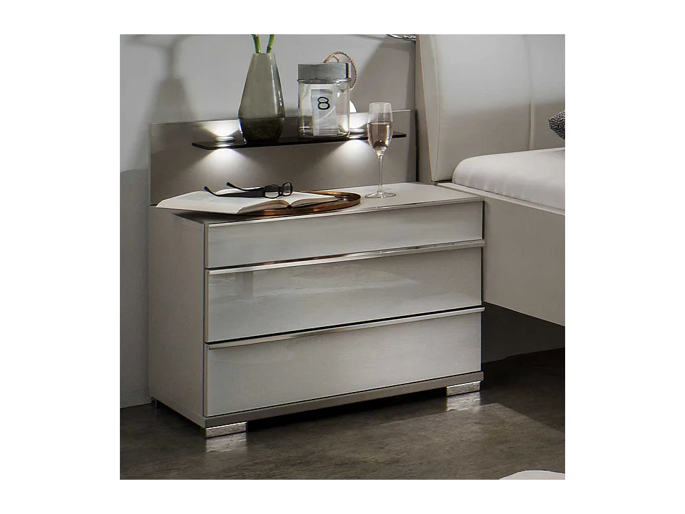 Nachtkommoden in Hellgrau Weiß Glas beschichtet LED Beleuchtung (2er Set)