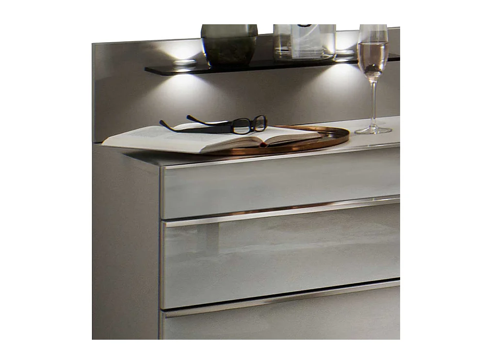 Nachtkommoden in Hellgrau Weiß Glas beschichtet LED Beleuchtung (2er Set)