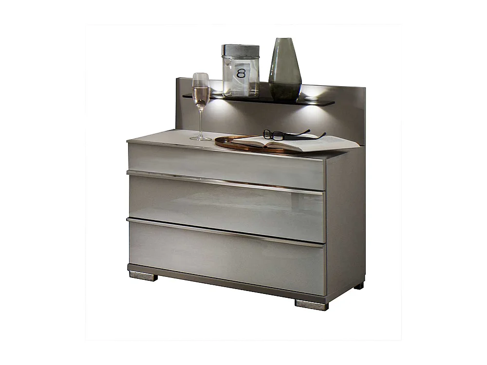 Nachtkommoden in Hellgrau Weiß Glas beschichtet LED Beleuchtung (2er Set)