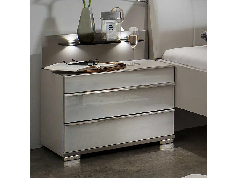 Nachtkommoden in Hellgrau Weiß Glas beschichtet LED Beleuchtung (2er Set)