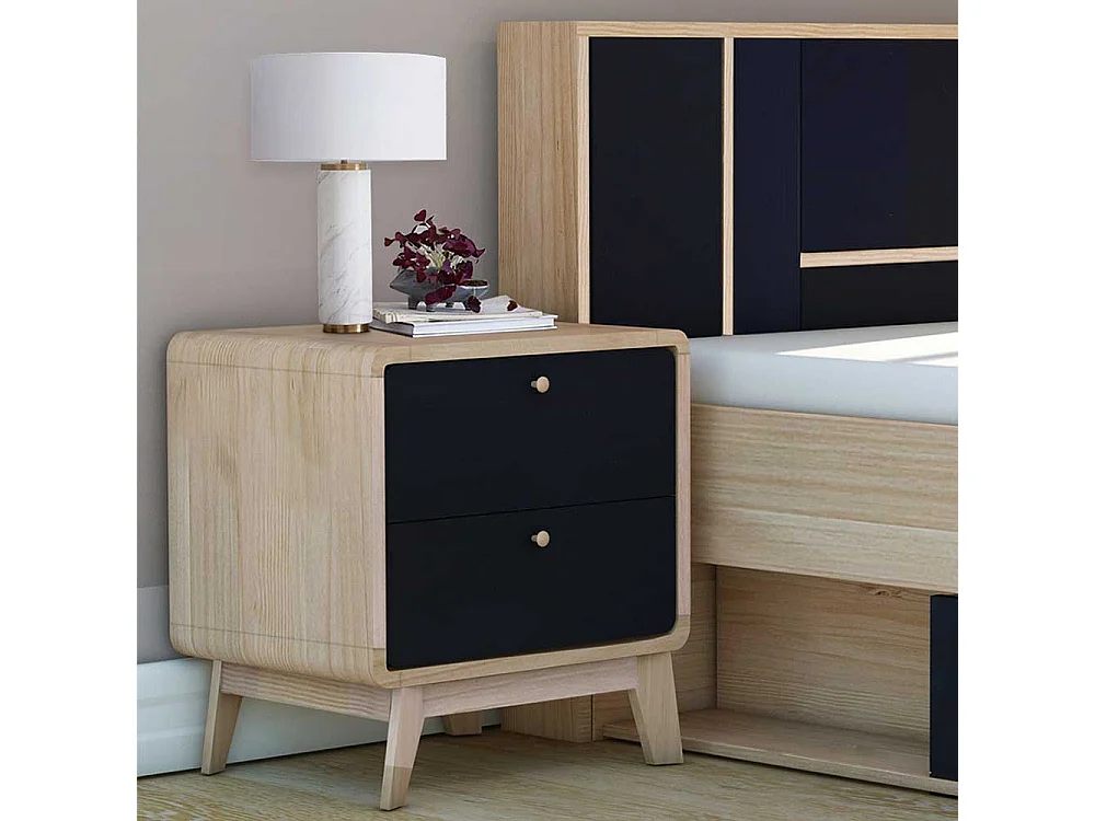 Nachtkonsole in Schwarz und Eichefarben Skandi Design