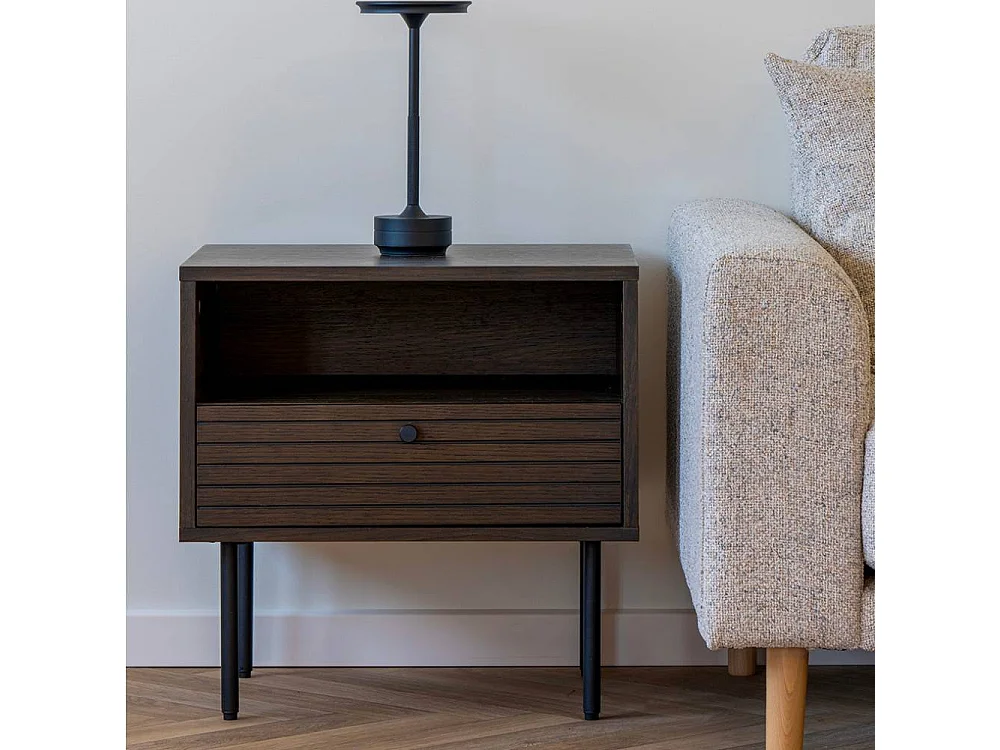 Nachtkommode Nachtschrank mit einem offenen Fach in Holz Braun