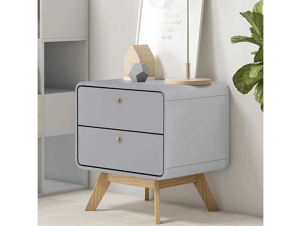 Nachttischkommode in Grau und Eichefarben Skandi Design