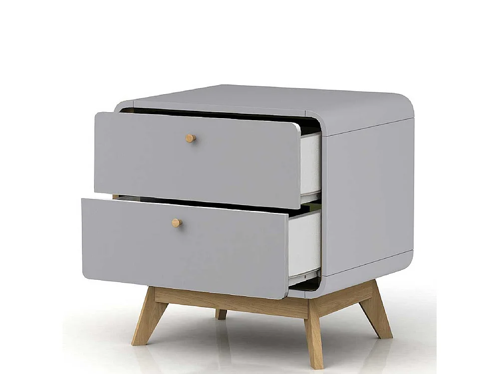 Nachttischkommode in Grau und Eichefarben Skandi Design