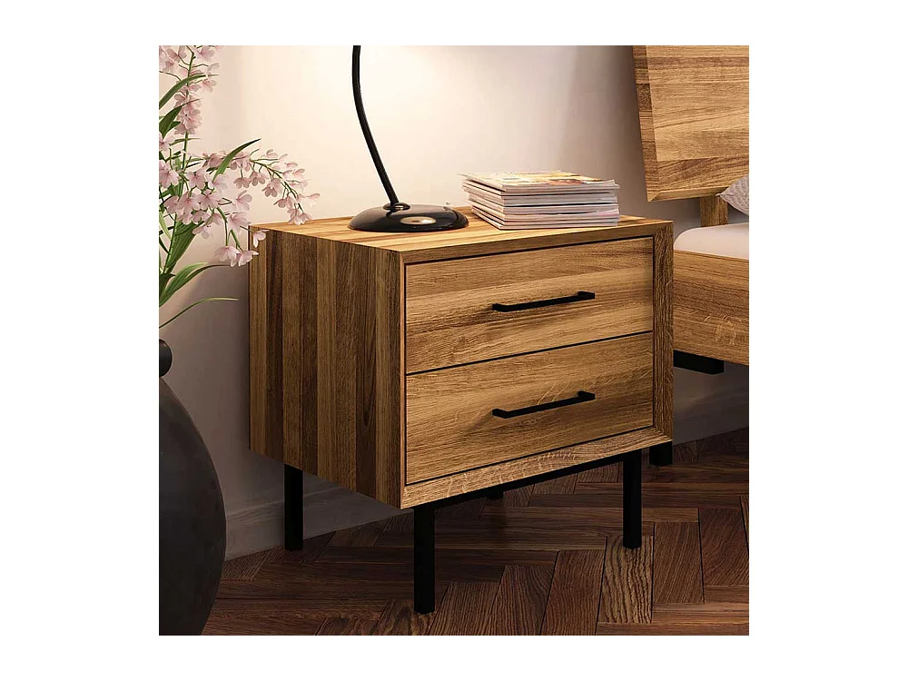 Wildeiche Bettkommode im Skandi Design zwei Schubladen