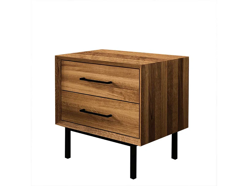 Wildeiche Bettkommode im Skandi Design zwei Schubladen
