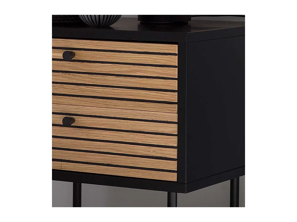 Nachtkommode in Eichefarben und Schwarz Vierfußgestell