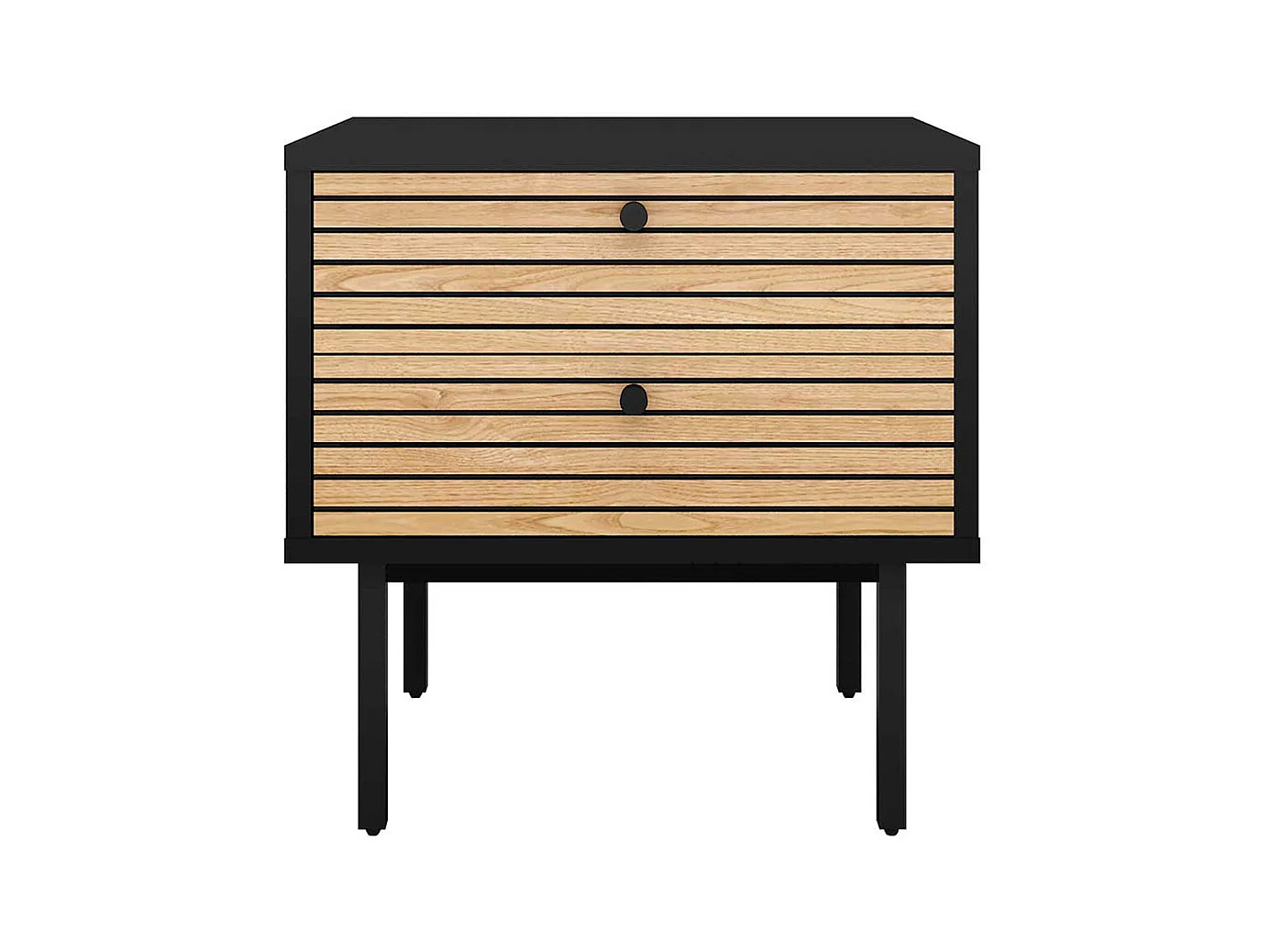 Nachtkommode in Eichefarben und Schwarz Vierfußgestell