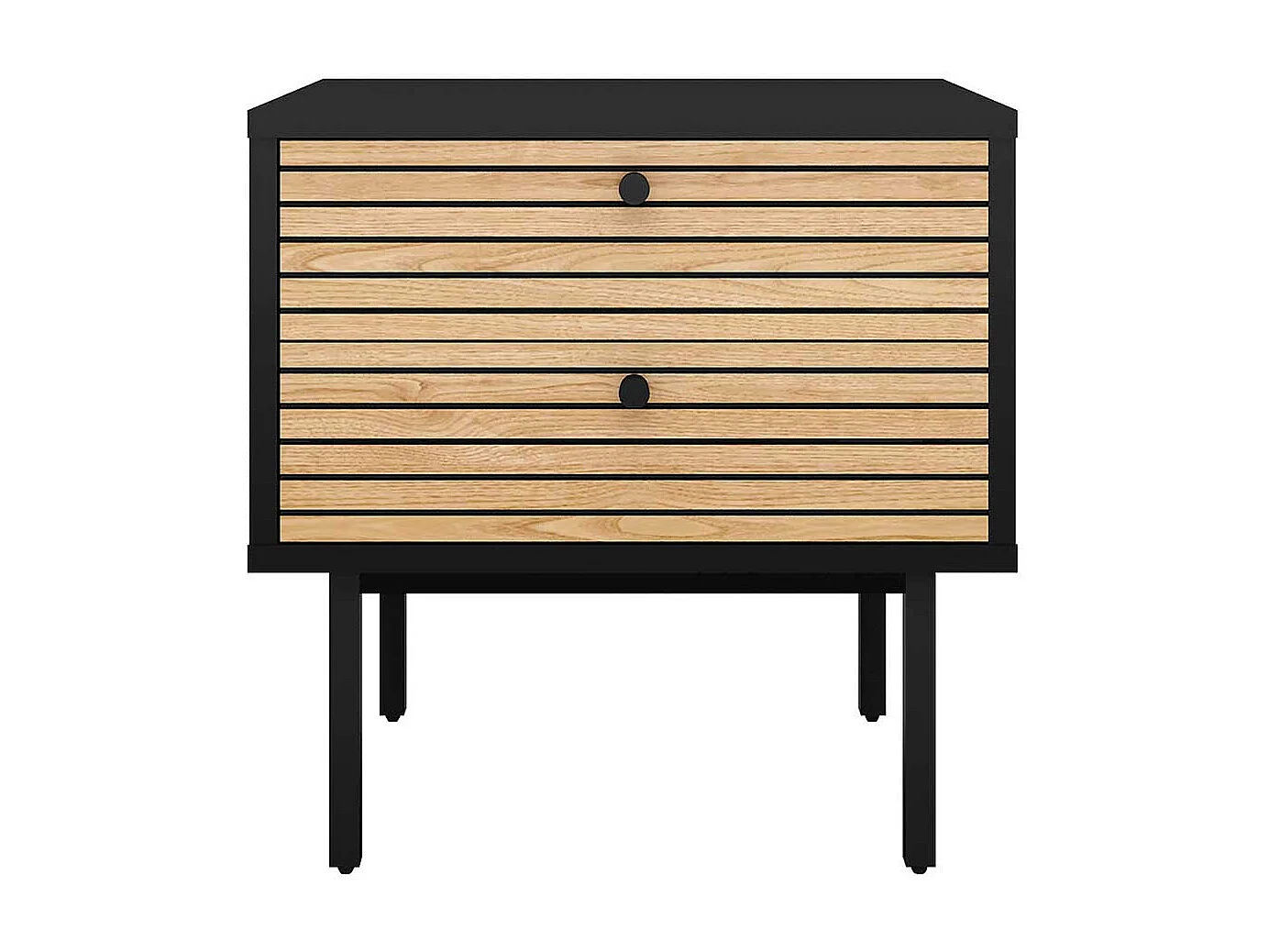 Nachtkommode in Eichefarben und Schwarz Vierfußgestell