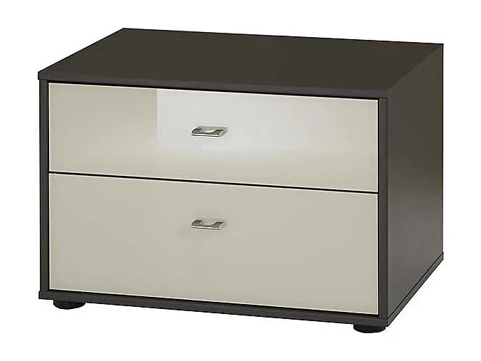 Nachtkonsole in Creme Grau Braun Glas beschichtet