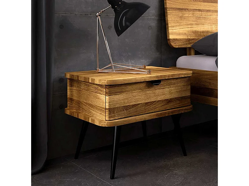 Nachttischkommode aus Wildeiche Massivholz Industry und Loft Stil