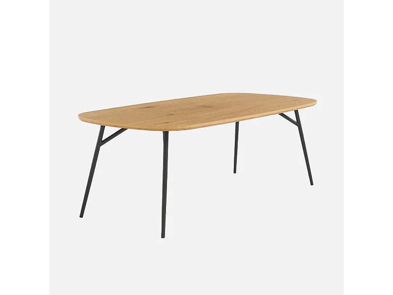 Mesa de centro rectangular con patas de metal negro y efecto roble