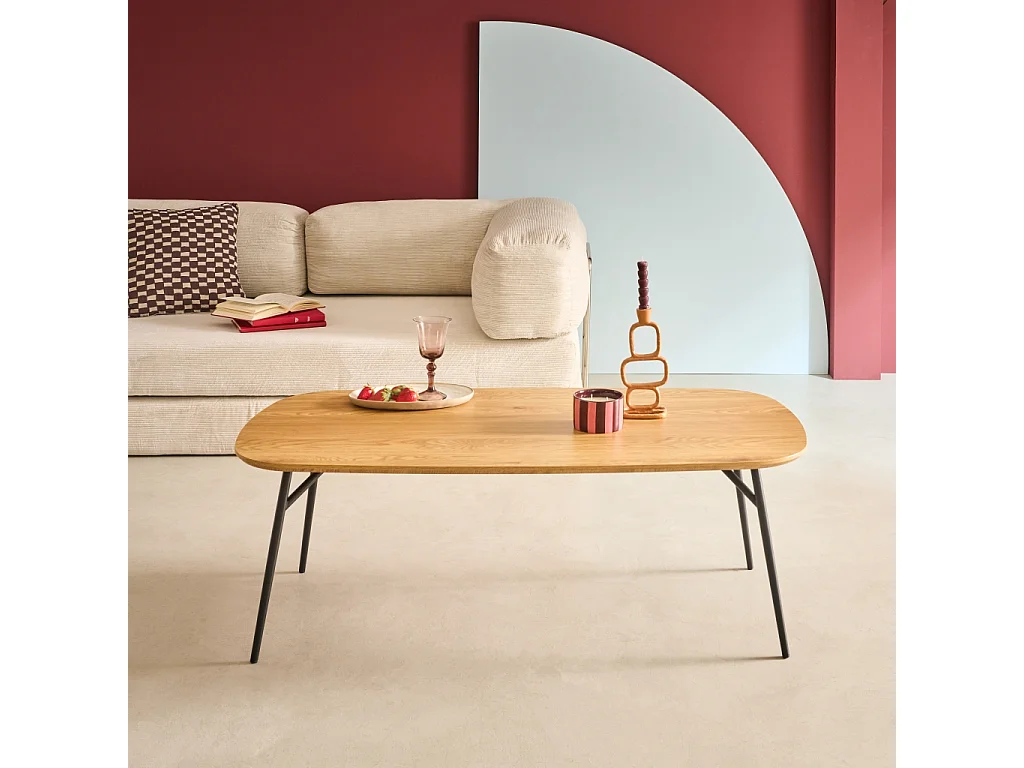 Table basse rectangulaire effet chêne pieds métal noir