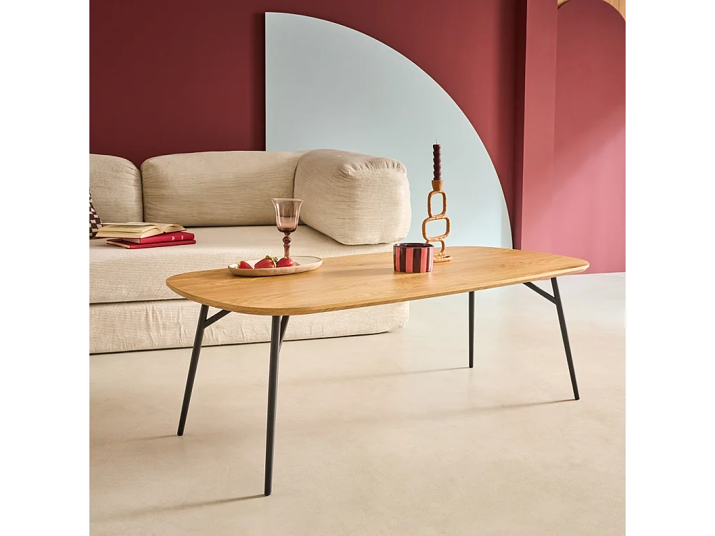 Table basse rectangulaire effet chêne pieds métal noir