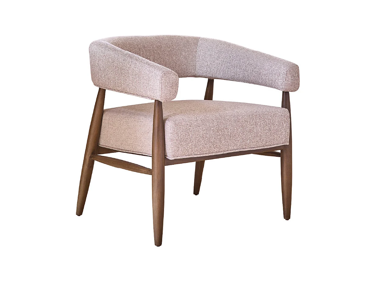 Sillón de madera maciza y tejido con textura beige chiné