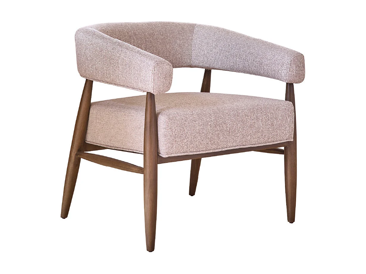 Poltrona in legno massello con tessuto beige screziato