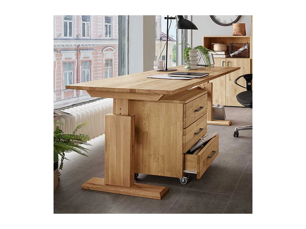 Höhenverstellbarer Schreibtisch Holz in Wildeichefarben 80 cm tief