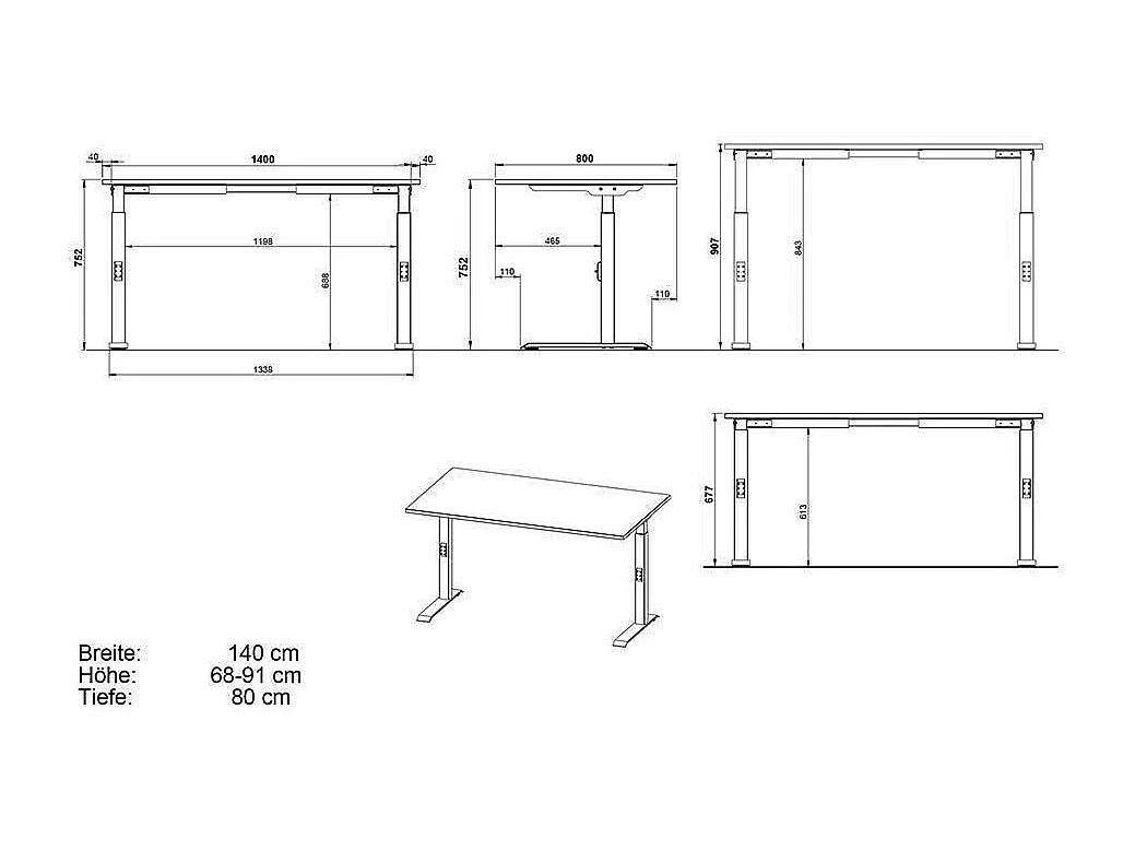 Schreibtisch Höhenverstellbarer Schreibtisch 80 cm tief melaminbeschichtet