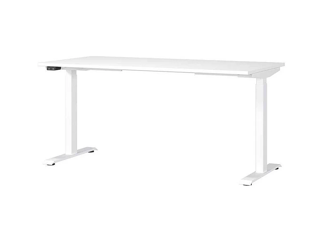 Schreibtisch höhenverstellbarer Schreibtisch mit Rollcontainer in Weiß (zweiteilig)