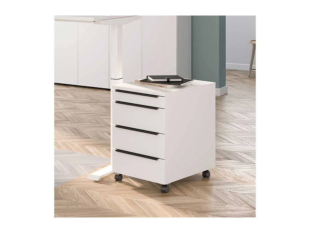 Schreibtisch höhenverstellbarer Schreibtisch mit Rollcontainer in Weiß (zweiteilig)