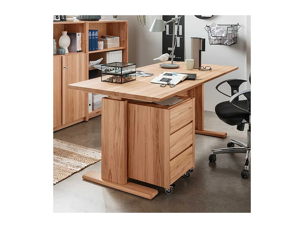 Büroschreibtisch Kernbuche per Raster höhenverstellbar optional mit Container
