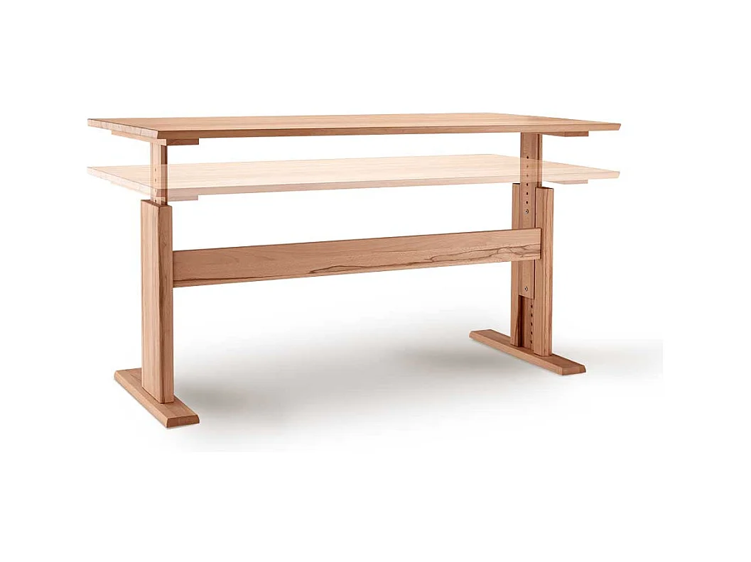 Büroschreibtisch Kernbuche per Raster höhenverstellbar optional mit Container