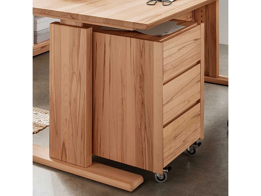 Büroschreibtisch Kernbuche per Raster höhenverstellbar optional mit Container