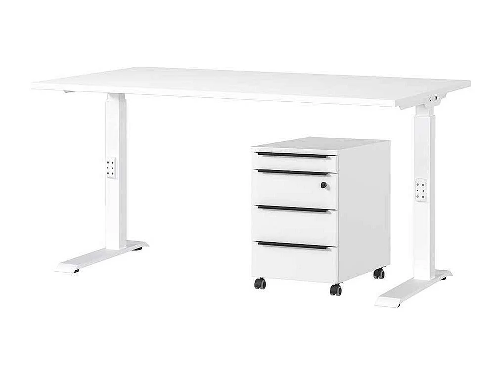Schreibtisch höhenverstellbarer Schreibtisch in Weiß mit rechteckiger Tischplatte