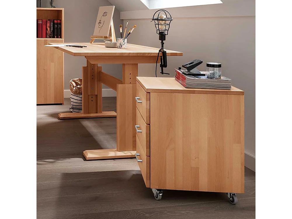 Schreibtisch Buche geölt per Raster höhenverstellbar 80 cm tief