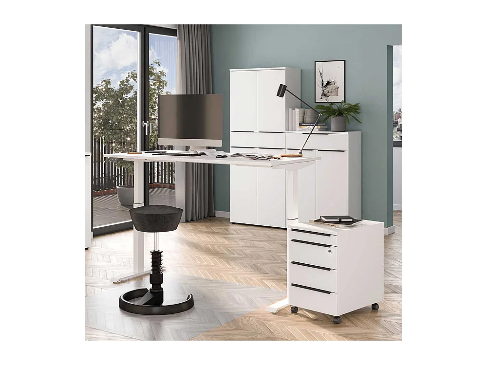 Bürotisch höhenverstellbarer Schreibtisch in modernem Design - Weiß