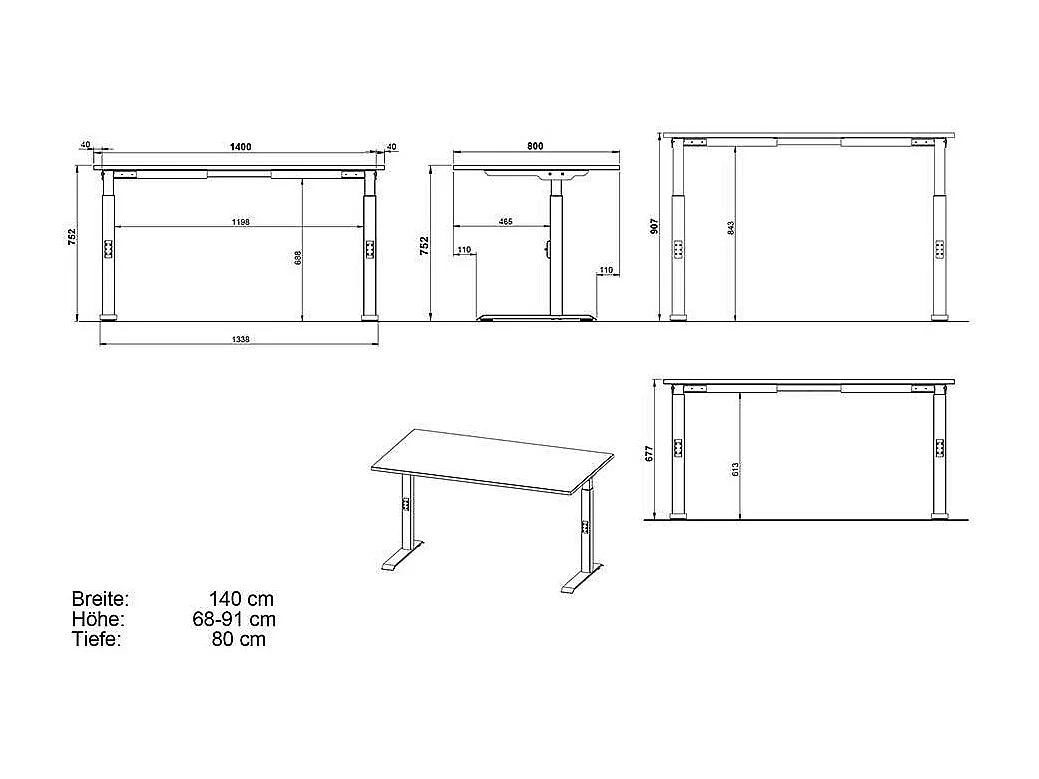 Bürotisch höhenverstellbarer Schreibtisch in modernem Design - Weiß