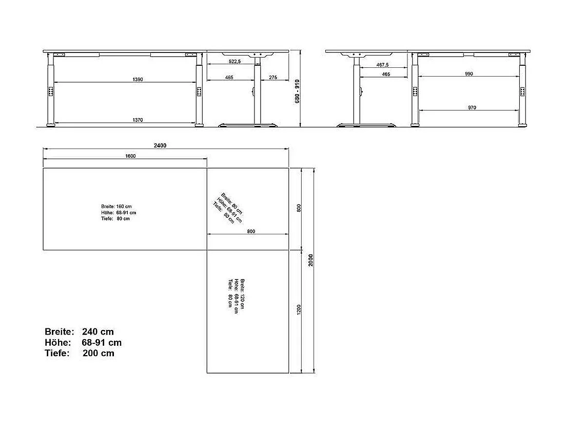Schreibtisch Computerecktisch höhenverstellbar - Made in Germany