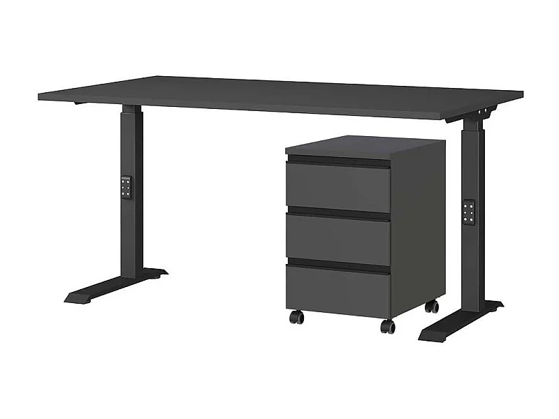 Büroschreibtisch Bürotisch höhenverstellbar mit Rollcontainer (zweiteilig)